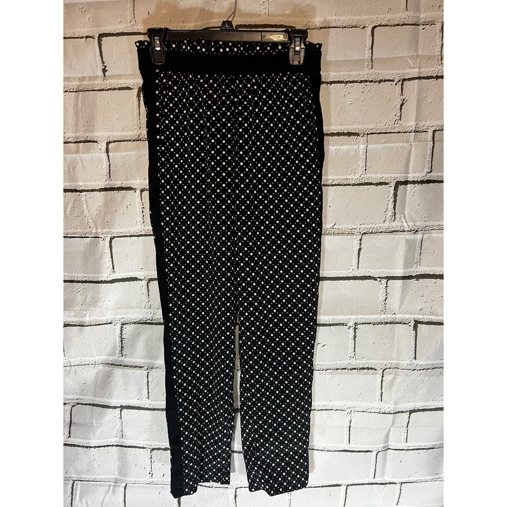 HM Black Polka Dot Paperbag Waist Tapered Pants Tuxedo Stripe Size 4